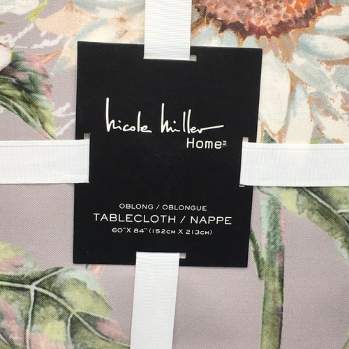 Nicole Miller Sunflower Script Fall Tablecloth Aqua White Gray 60x84 Fabric - Picture 9 of 10