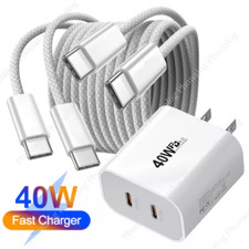 40W Dual USB-C Fast Charger Block Type-C Cable For iPhone 16 15 Pro Max iPad Pro