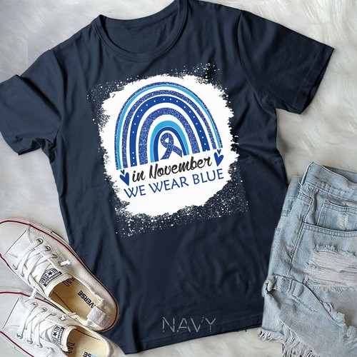 In November We We Wear Blue Bleached Rainbow Blue Ribbon T1D T-Shirt Unisex T-Shirt - Bild 1 von 11