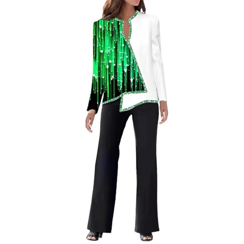 Women Casual Two Piece Outfits Long Sleeve V Neck Irregular Shirt Wide Leg Pants - Picture 35 of 54