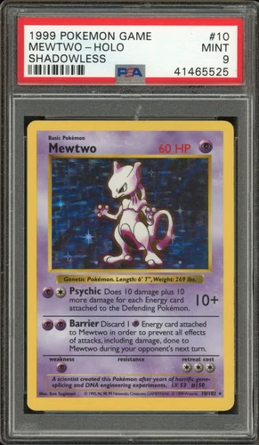 Pokemon Mewtwo Base Set Shadowless Holo Rare #10 PSA 9 Mint