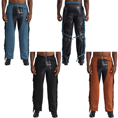 Mens Cosplay Costume Fashion Cowboy Pants Suede Trousers Cutout Clubwear Party