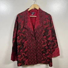 Citron Santa Monica Kimono Jacket Size Medium Silk Blend Red Dragon Asian Motif