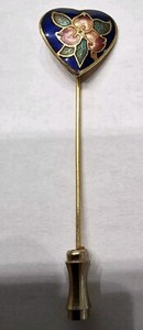 Authentic Vtg Floral Gold Plated Pin Heart Enamel Handmade Old Color Nature Forest Plant