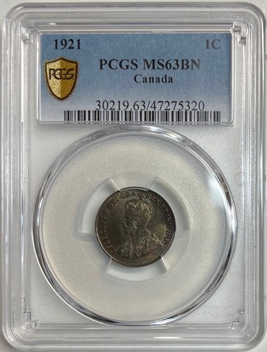 1921 Canada One Cent PCGS MS63BN Toned Coin 1C George V Gold Shield Secure - Picture 2 of 11