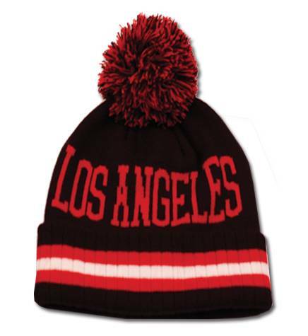 Los Angeles Pom Pom Winter Beanie Hat Cuffed Cable Knit Cap Navy - Picture 1 of 1