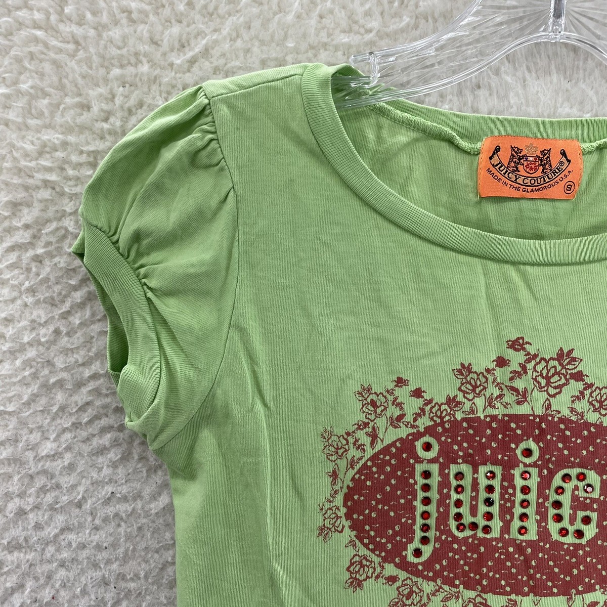Y2K Vintage Juicy Couture Top Shirt S Small Green Rhinestone