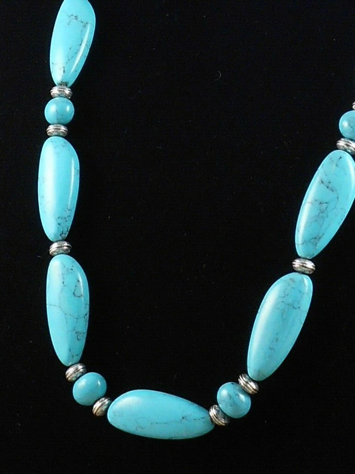 Collar Largo Ralph Lauren Tono Plateado Grabado Cuentas AZUL CIELO TURQUESA $128 Foto 2 de 2