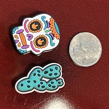 Dia De Los Muertos Shoe Charms - 2pc Set Skull  Cactus