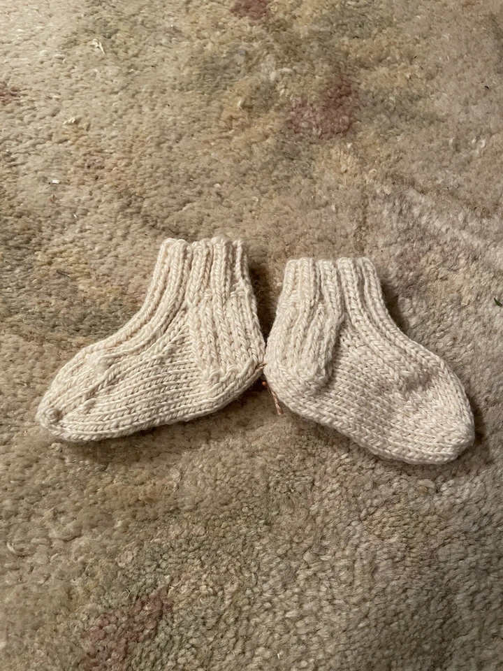 Ботинки детские HandKnit белые длиной 3,75 дюйма ручная стирка домотканая шерсть - Изображение 2 из 2