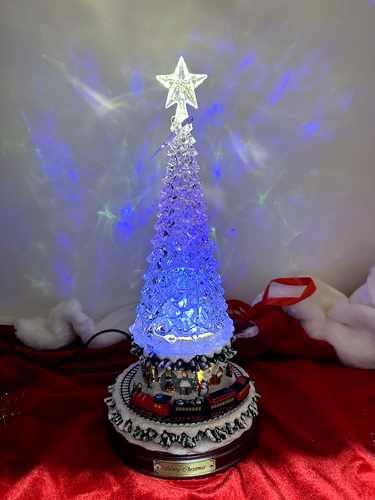 Musical LED Resin Clear Christmas Village Tree With 1 Rotating Train 30cm - Picture 9 of 10