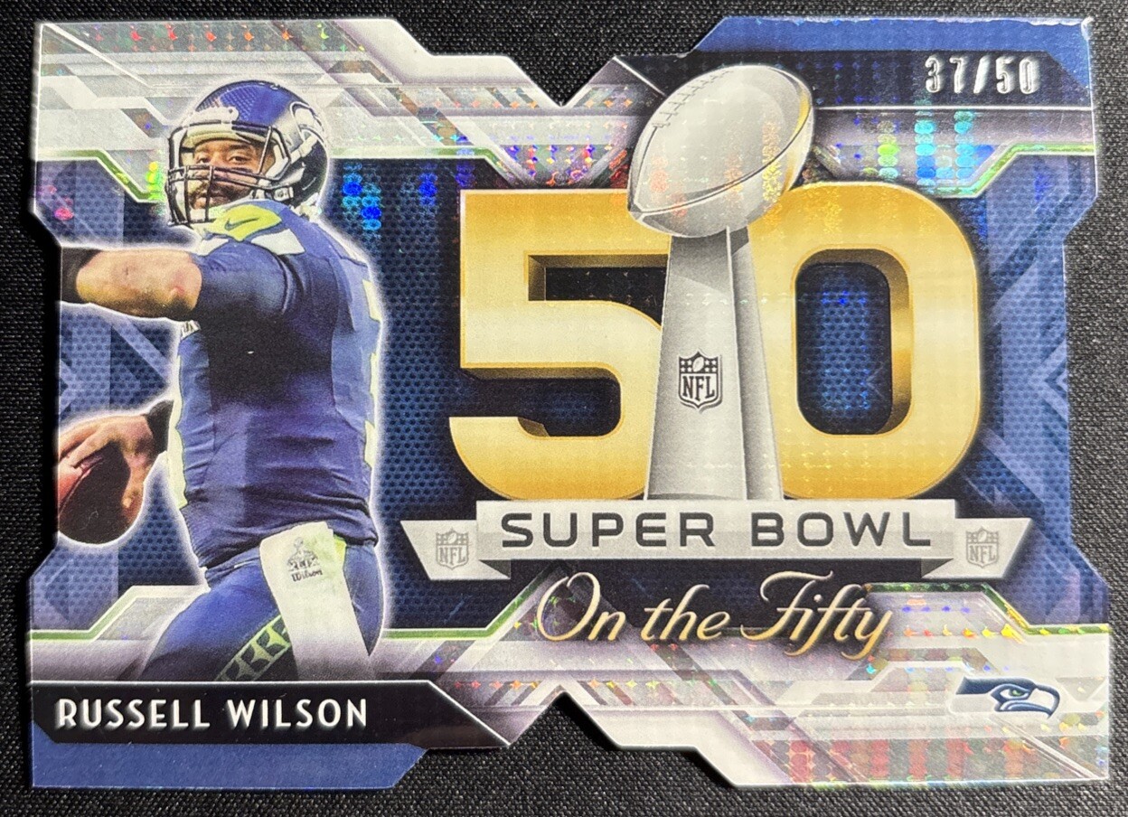 Russell Wilson Topps Chrome 2015 Super Bowl On The Fifty Pulsar Refractor /50
