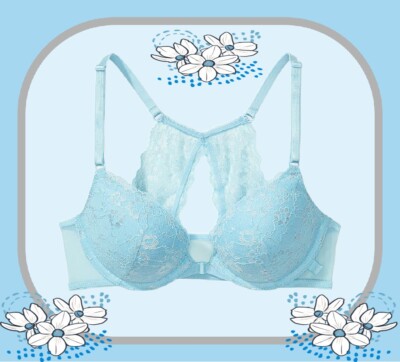 38C  Blue SHINE Lace Front Close Extreme Lift Victorias Secret Plunge PU UW Bra