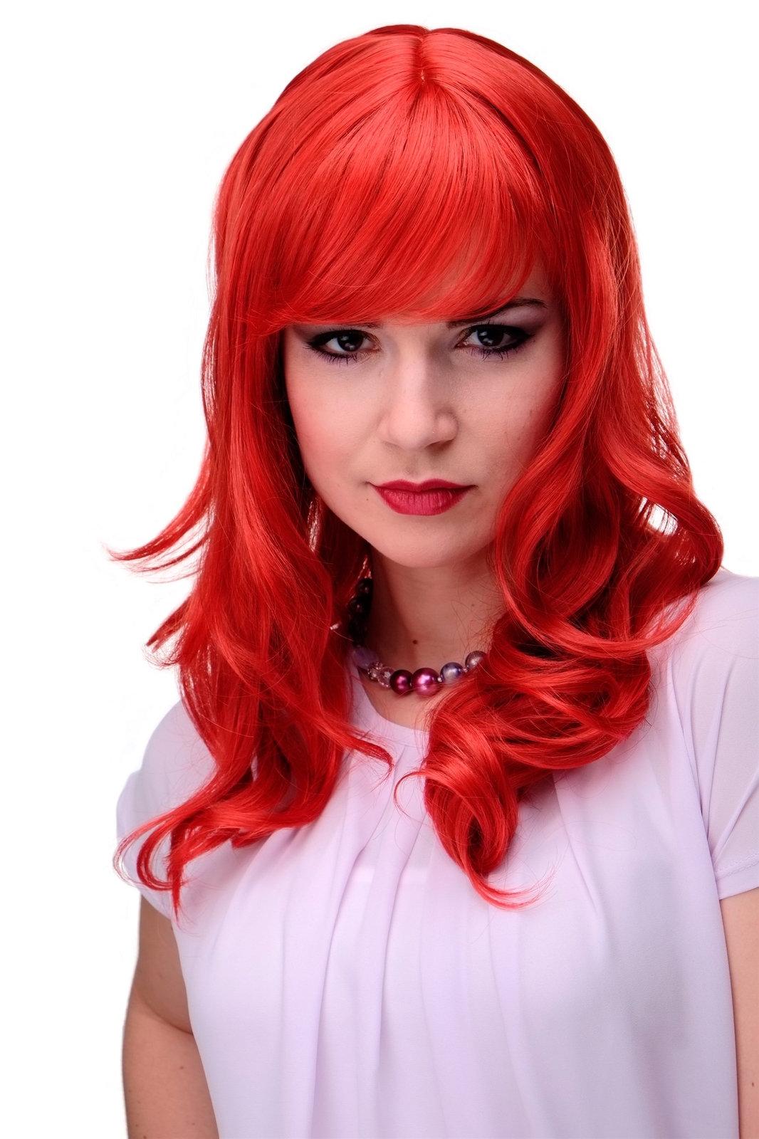 Elegant Ladies Wig Long Red Wavy Bangs approx. 55cm 3001-137