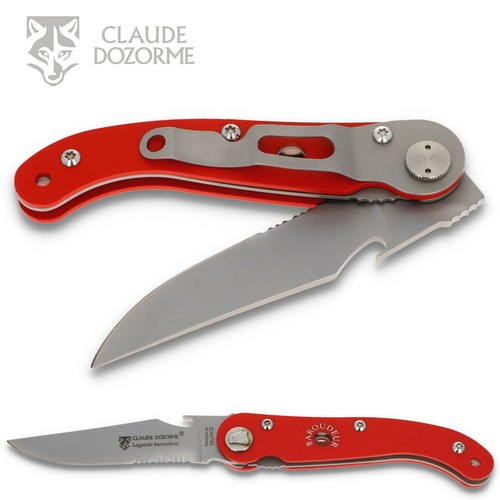 Navaja Claude Dozorme Laguiole BAROUDEUR - aluminio rojo anodizado - clip de cinturón - Imagen 2 de 6