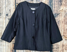 Coldwater Creek 100 Silk Jacket Womens 16 Black Button Up Office Minimalist