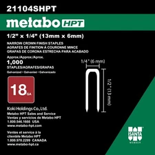 Metabo HPT 21104SHPT 18Ga 1/2" x 1/4" Electro Galvanized Staples 1M (5-Pack)