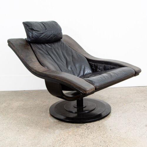 Mid Century Danish Modern Lounge Chair Black Swivel Sweden Nelo Swivel Space Age