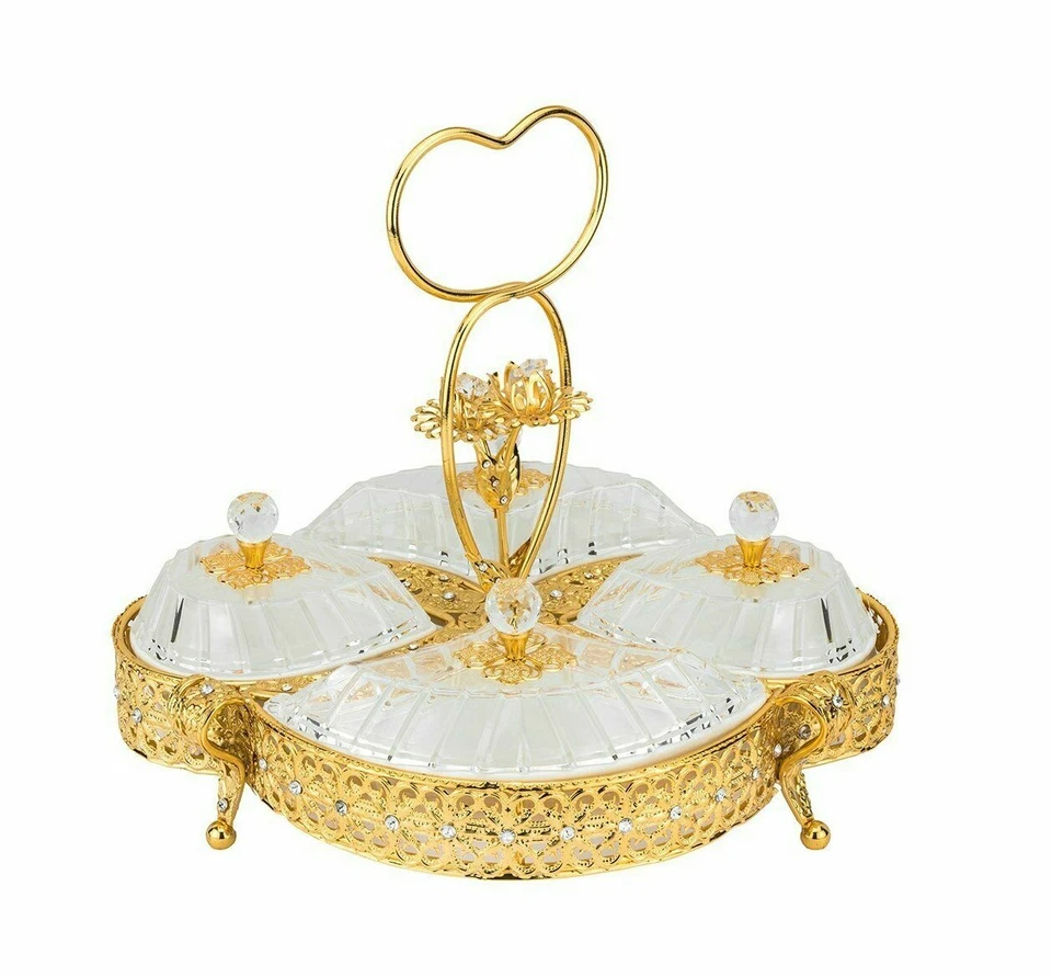 Sectional Serving Tray w/ 4 Snack Dish Dip Bowl - Filigree Dessert Platter Heart - Image 2 of 2