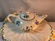 Vintage Lord Nelson Pottery England Two Cup Teapot Violets Floral Gold trim 3757