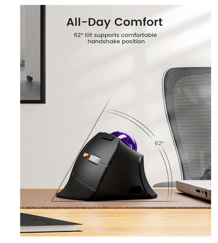 ProtoArc EM05 NL Vertical ERGONOMIC Wireless Violet Trackball Rechargeable Mouse - Picture 8 of 11