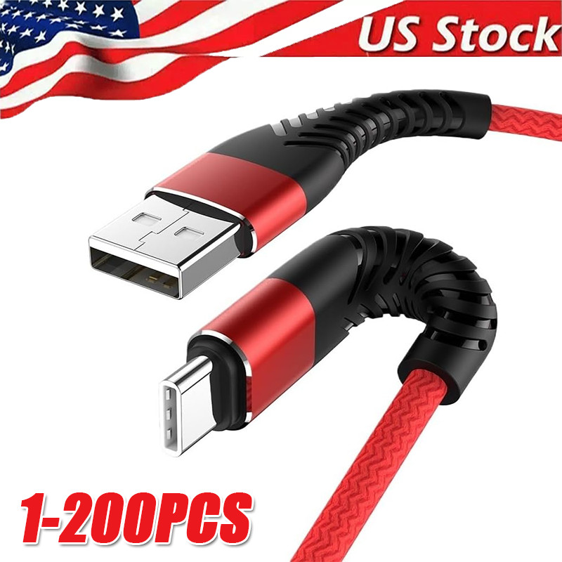 Heavy Duty Braided USB C Type-C Fast Charging Data Sync Charger lot Long Cord