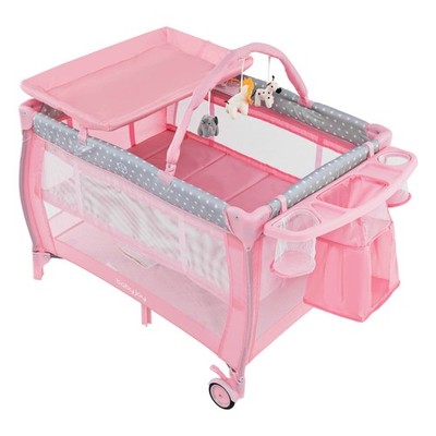 Portable Baby Playard Nursery Center w/ Changing Station & Toys Pink