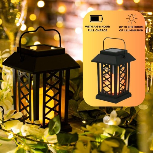 17.5cm Outdoor Solar Flameless Flickering LED Hanging Candle Lantern Garden Lamp - Picture 5 of 25