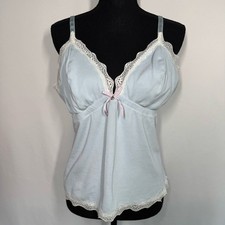 Adore Me Light Blue Ribbed Camisole Lace Trim  Pink Bow Detail - Size 1X