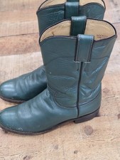 Vtg 70s Womens Green Cowboy Boots Sz 6 Mid Calf Good Cond Made In USA