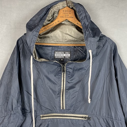 Members Only Jackets Mens Med Blue Windbreaker Hood Anorak Pullover Lightweight - Picture 2 of 7
