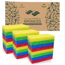 Cellulose Sponges – 24-Pack Multicolored Compressed Natural for Kitchen &#