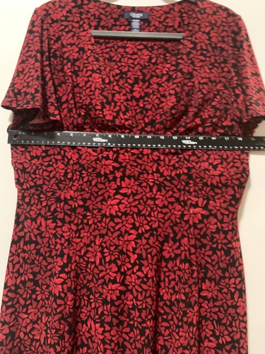 Chaps Women Xl Floral Red Black Dress Flare Flutter Short Sleeve - Picture 4 of 7