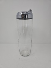 Vintage Large MCM Star Engraved Cut Glass Martini Cocktail Shaker Chrome Top 11"
