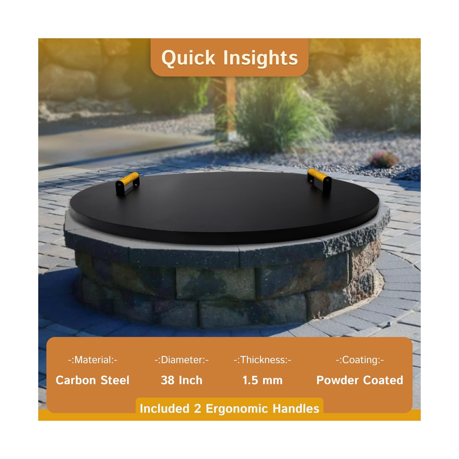 Simond Store Fire Pit Cover Round 38" - Rust Resistant 1.5mm Powder Coated Ca...