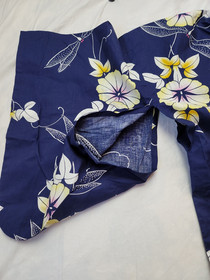 Japanese Style Kimono Cotton Yukata Blue Floral Dragonfly NO Belt 63" Long