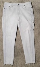 Lauren Ralph Lauren Size 12 Premier Skinny Cropped Jeans Light Gray Frayed Hem
