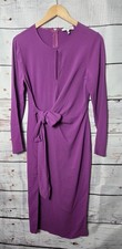 REISS Womens Valentina Dress Size 8 Purple Tie Waist Midi Long Sleeve Wrap Look