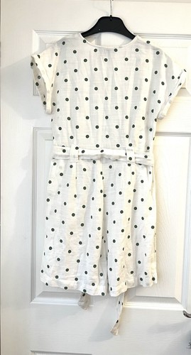 Primark Ladies White Short Polka Dot Jumpsuit Linen Mix Size 6-8 - Picture 6 of 15