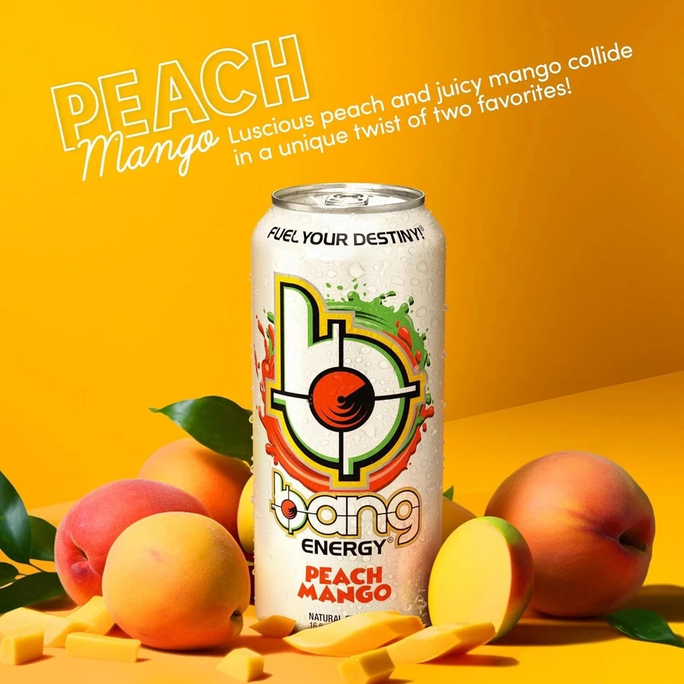 Bang Energy Peach Mango, bebida energética sin azúcar, 16 onzas (paquete de 12) Foto 3 de 4