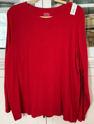 CROFT&BARROW CLASSIC TEE Woman PLUS 1X Cotton Top Shirt Long Sleeve Apple Red