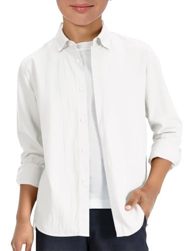 Boys Long Sleeve Button Down Shirt Kids Cotton Texture Dress 5-6 Years White - Picture 2 of 6