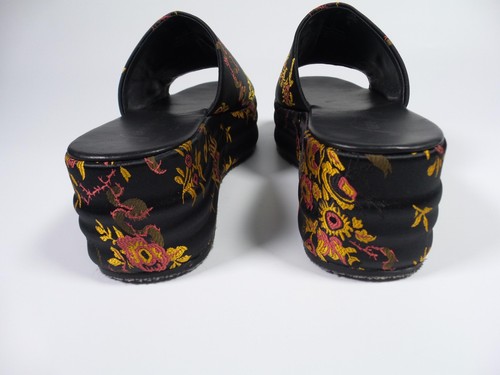 Free People Shoes Womens 10 Black Gold Harbor Brocade Platform Floral Sandals - Picture 9 of 15