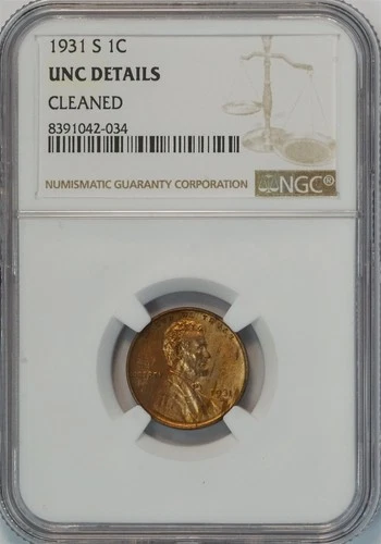 1931 S Lincoln Wheat Small Cent UNC DETAILS NGC 1C US COIN PENNY