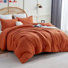 Terracotta Comforter Set King Size, 3 Pieces Solid Burnt Orange Breathable Quilt