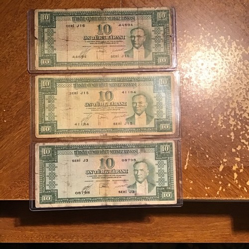 Turkey Banknotes L1930 10.Liralari 5Emesyon 1.Tertip Seri.J.3.j.15.J.16.3.pce - Picture 2 of 4