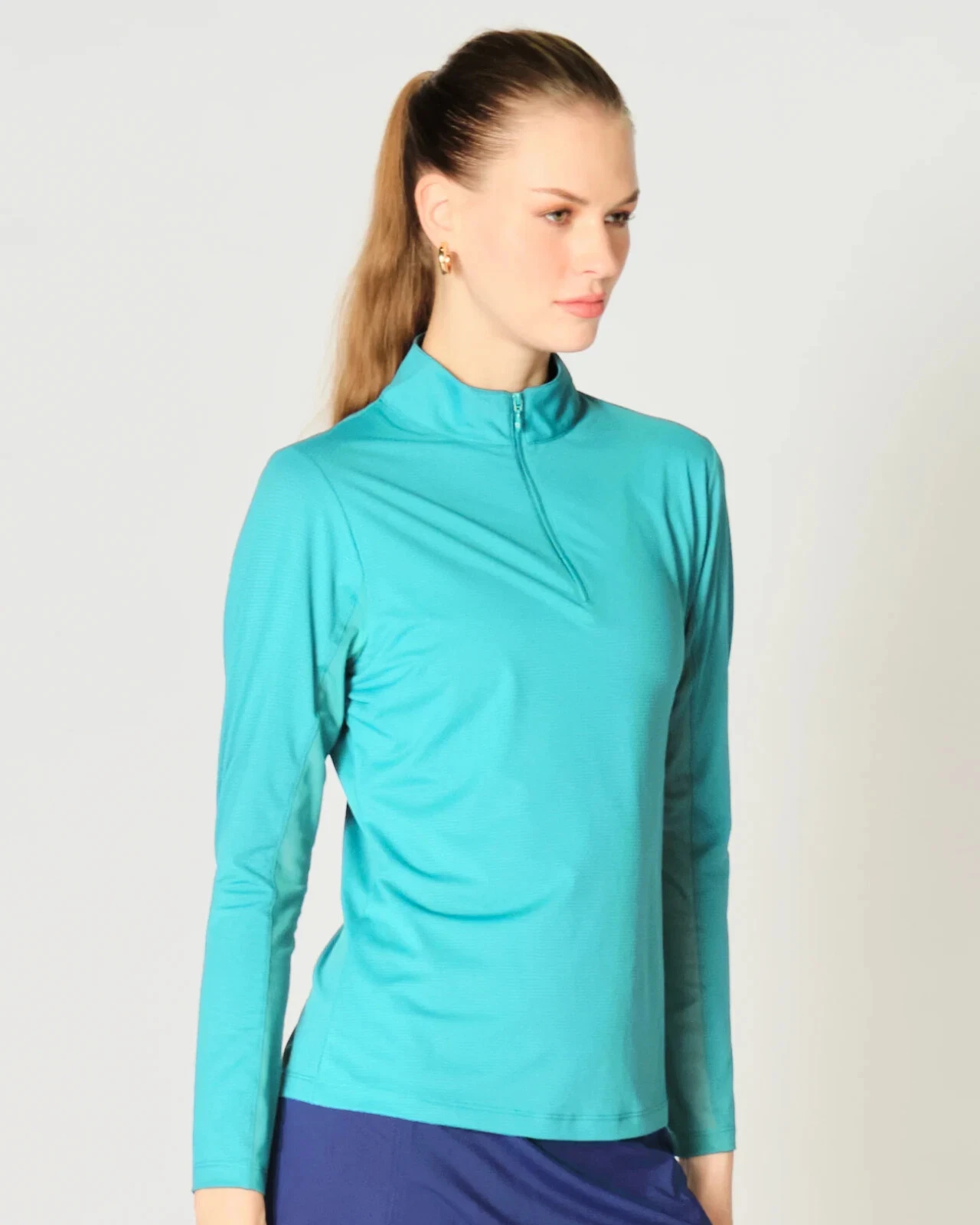 NWT GOTTEX Carribean Turquoise Golf Tennis Long Sleeve Mock Shirt XS S M L XL