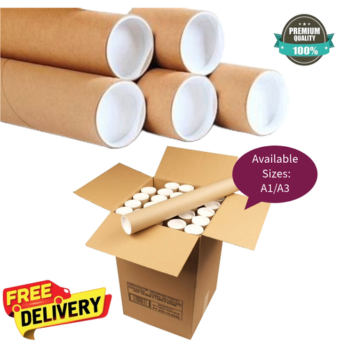 Cardboard Postal Tubes+Plastic End Caps Strong A3/A1 Postage Postal