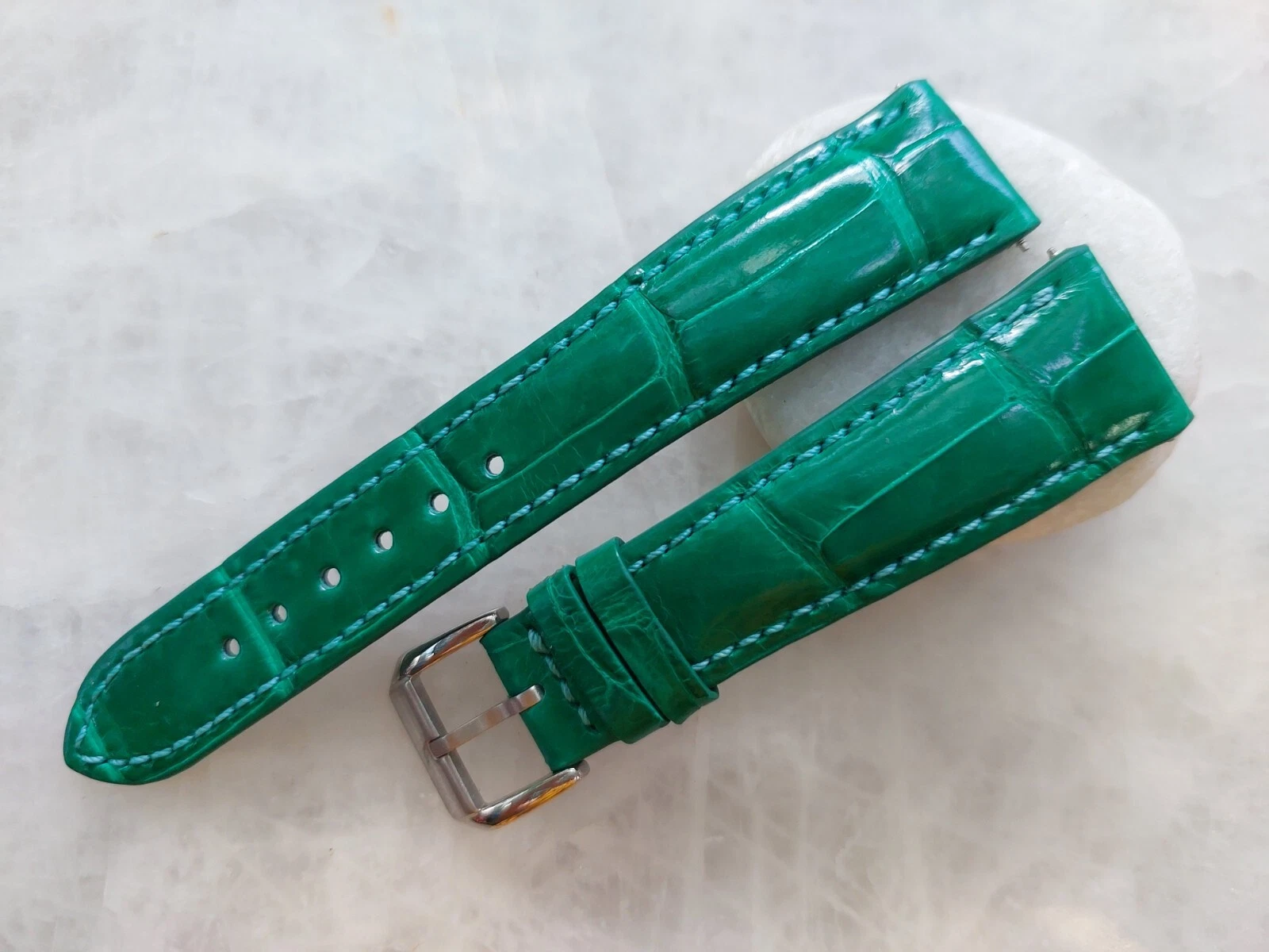 20mm/16mm Alligator Crocodile Print Leather Watch Strap Band - Green Color
