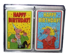 HAPPY BIRTHDAY Double Deck Playing Cards in Plastic Holder  NEW Sealed